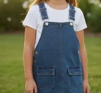 Dark blue denim overalls with front pockets