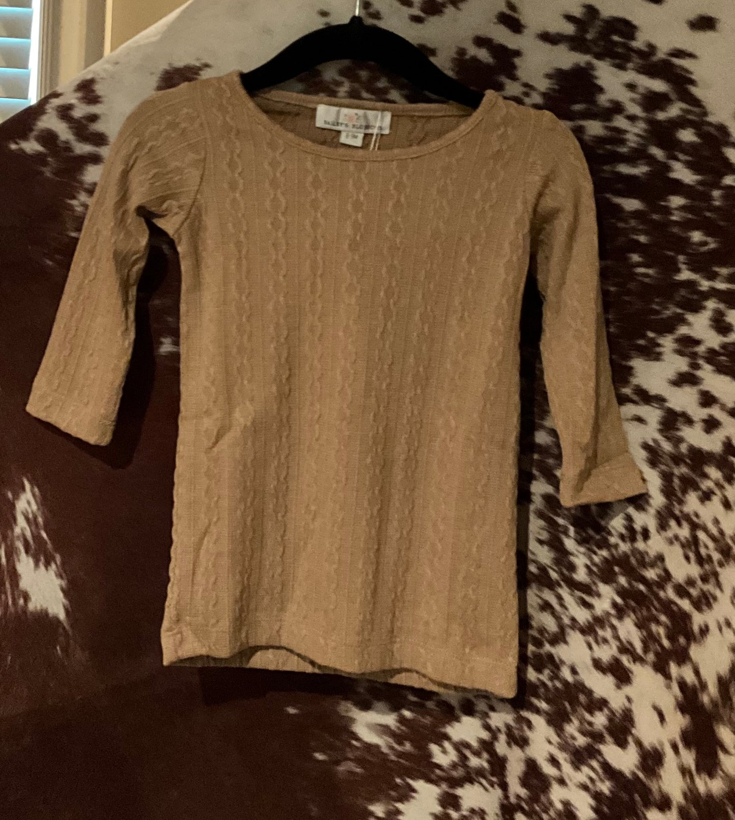 Paisley Long Sleeve Cable Knit Dress- Tan