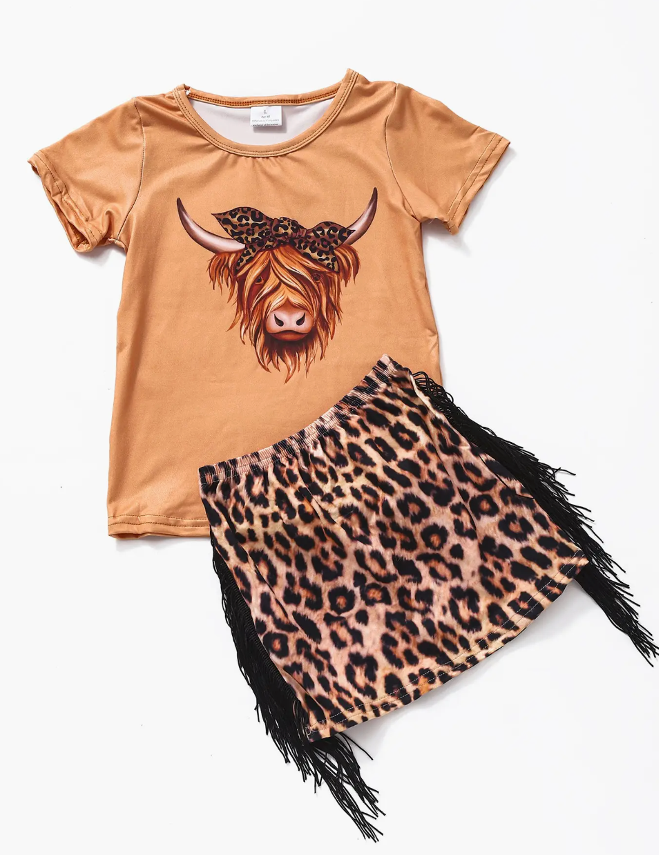Cow/Cheetah Fringe Skirt Set