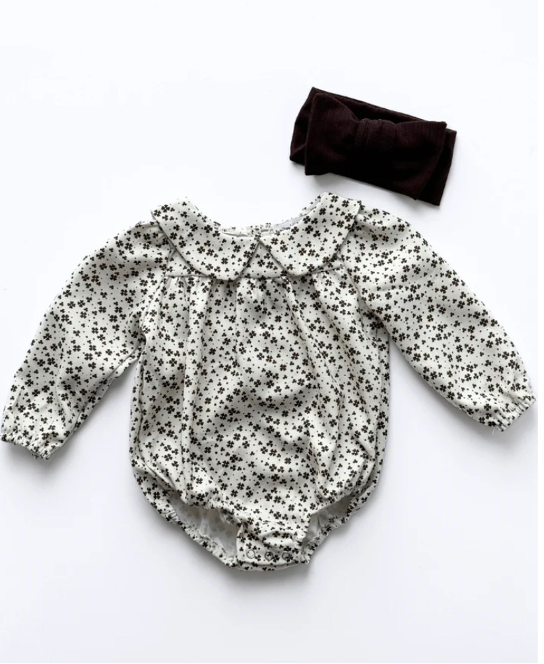 Wendy Bubble Romper - White with Brown Floral