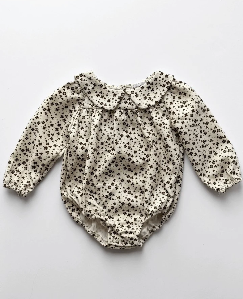 Wendy Bubble Romper - White with Brown Floral