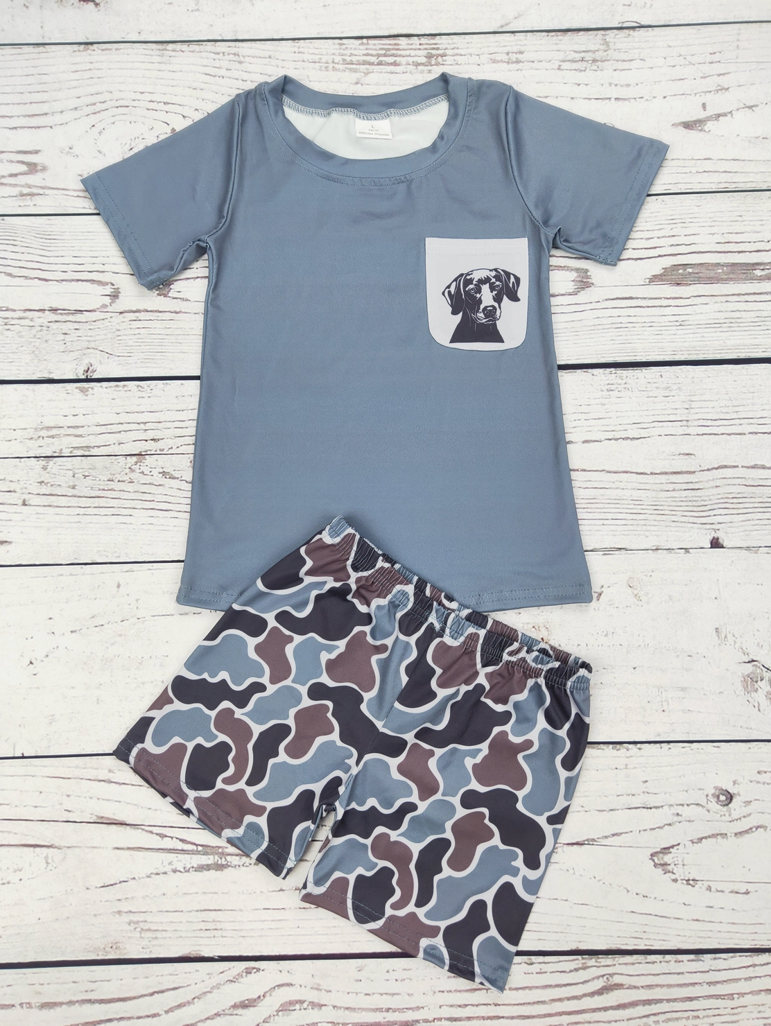 Boys Dog Camouflage Printed Shorts Set
