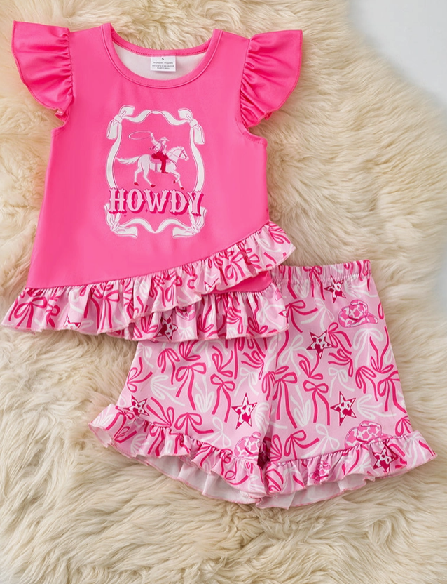 Pink Howdy Cute Ruffle Top & Coquette Bow Shorts