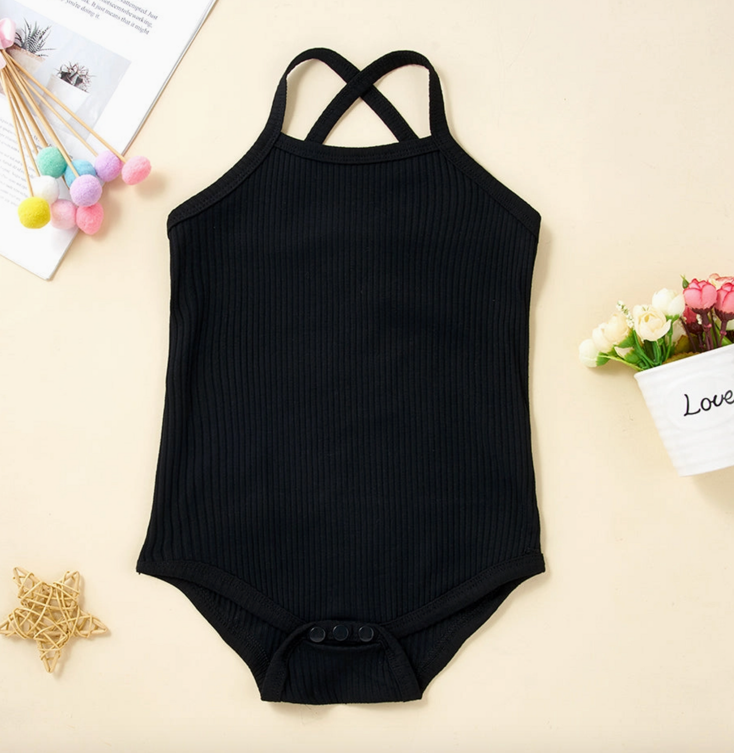 Ribbed Romper- Black
