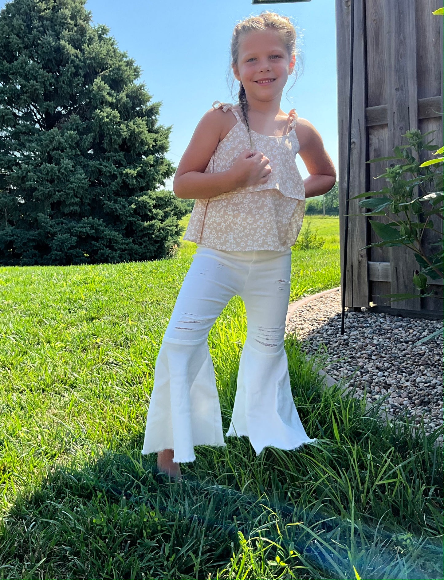 White Distressed Bell Bottoms