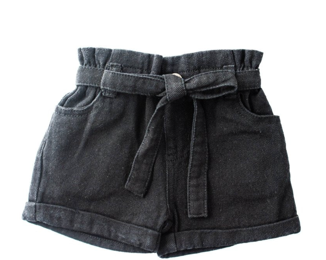 Harper Tie-Waist Denim Shorts-Black