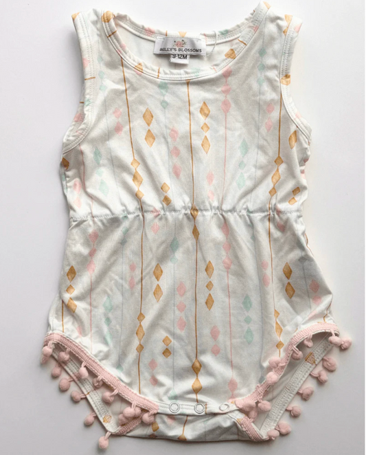 Dillon Pom Pom Romper in Diamonds