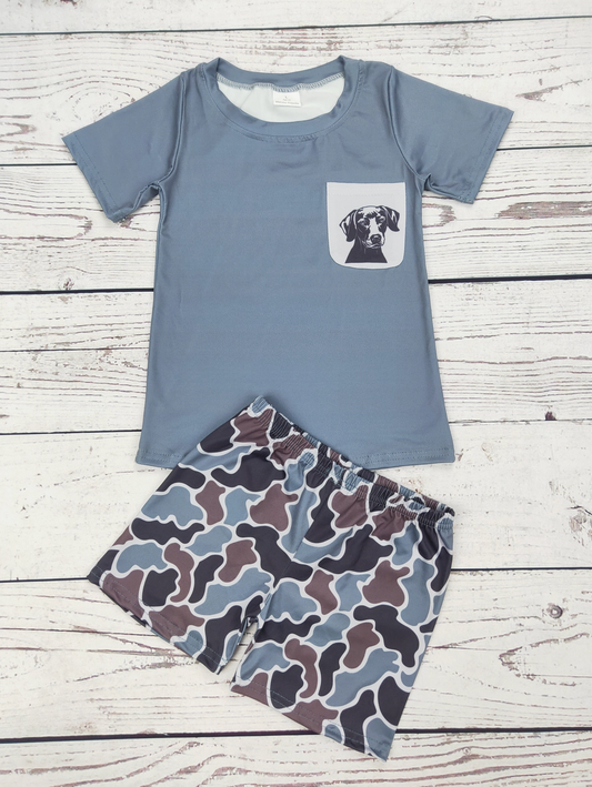 Boys Dog Camouflage Printed Shorts Set