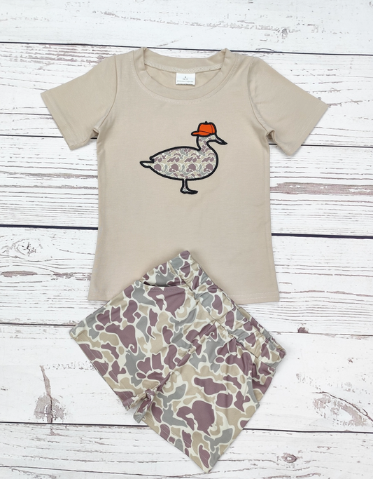 Boys Camouflage Duck Appliqué Top Shorts Set