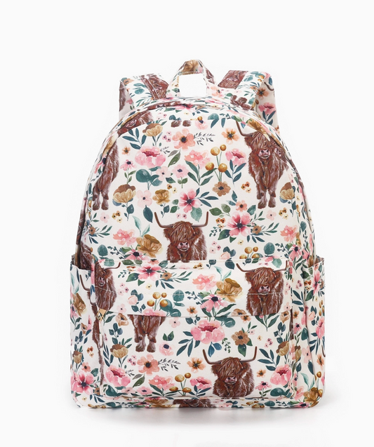 Highland Cow Floral Kids Backpack