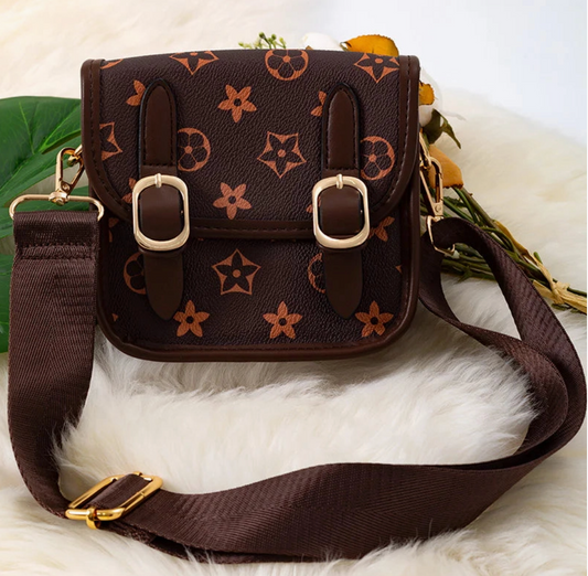 Brown 2 Buckle Mini Purse with Wide Strap