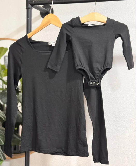 Lilith Square Neck Long Sleeve Top & Leotard - Black