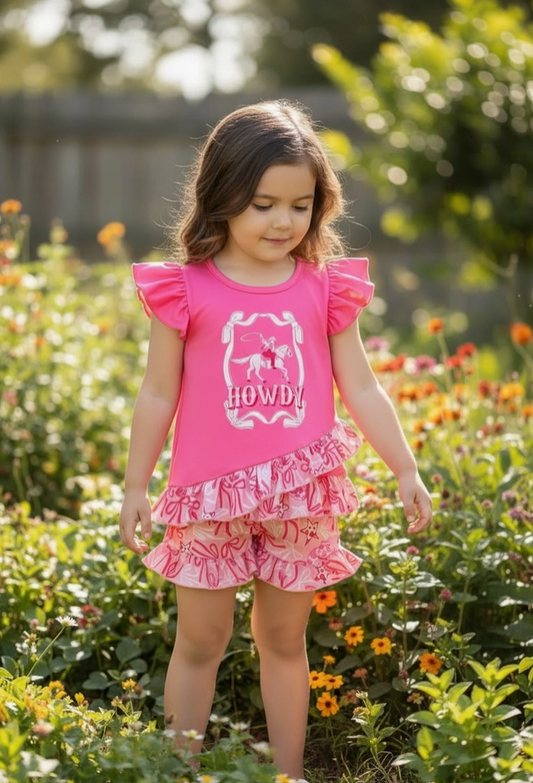 Pink Howdy Cute Ruffle Top & Coquette Bow Shorts