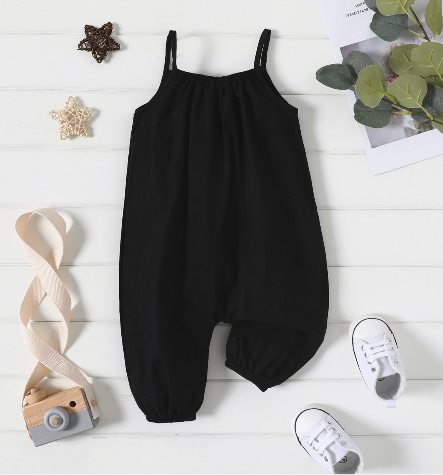 Sleeveless Spaghetti Romper-Black